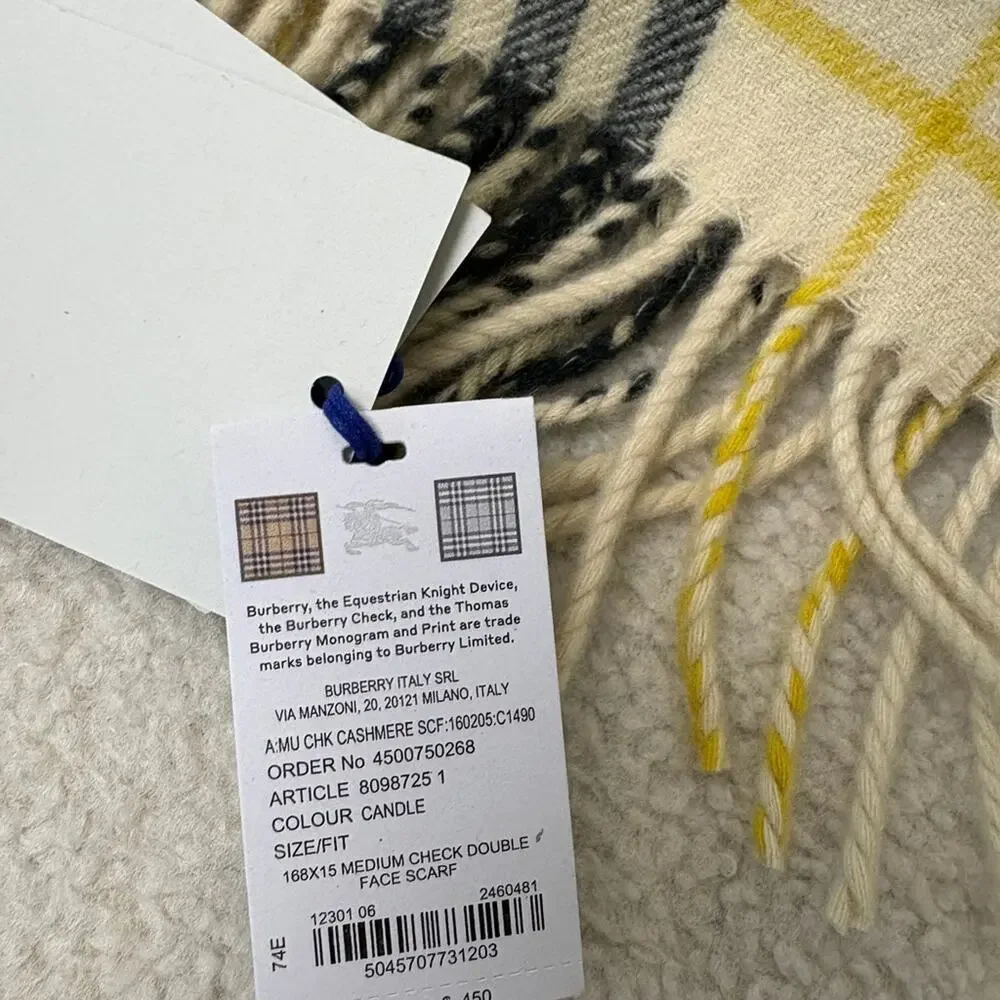 Burberry Yellow and Green Plaid cashmere scarf NWT